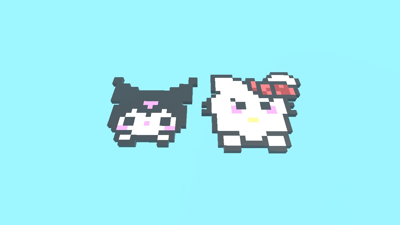 kuromi and hello kitty pixel art.