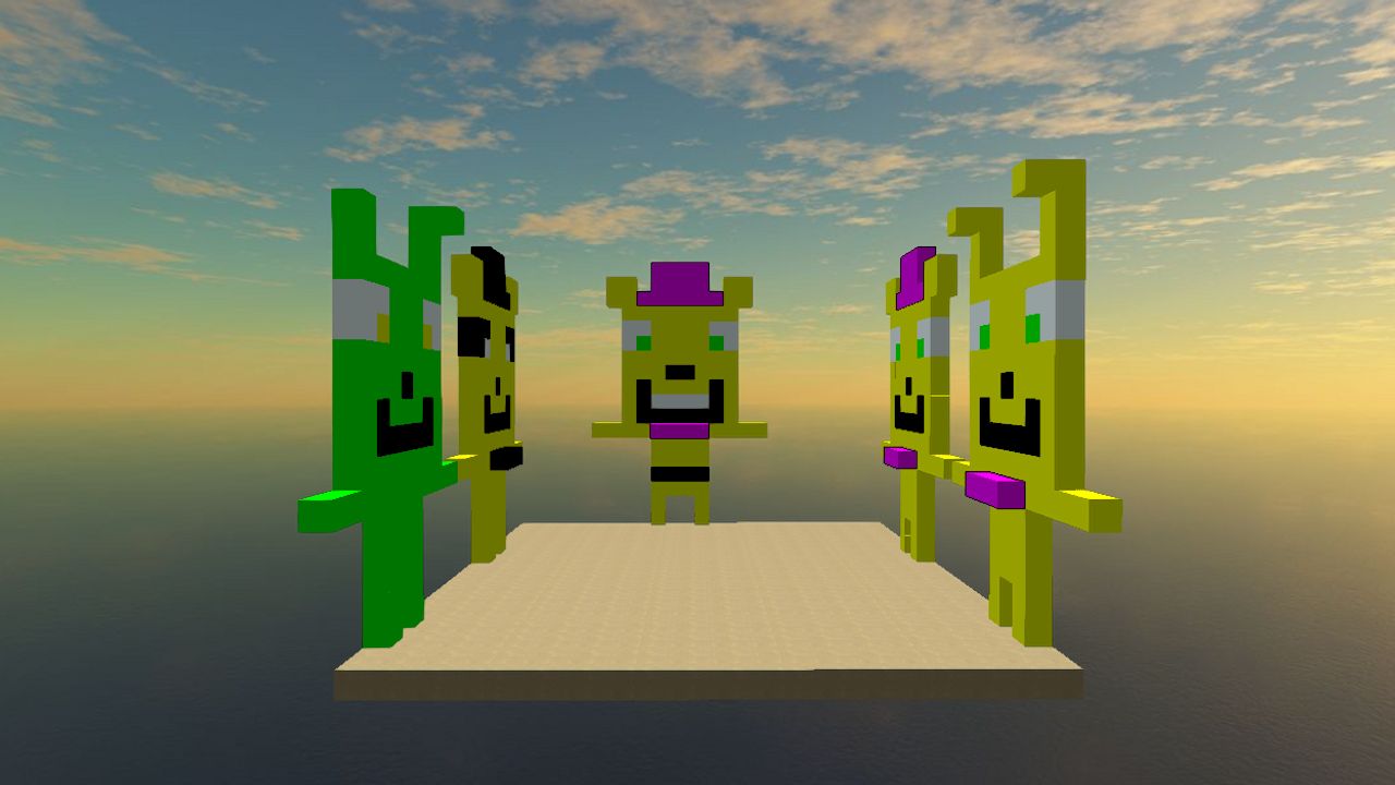 Fredbear,spring bonnie,golden Freddy,Springtrap 
